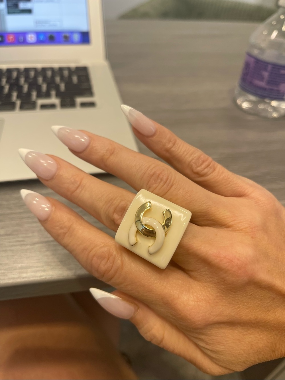 Gorgeous cream and gold Chanel Cocktail Ring Sz 7 ✨Read Description ..